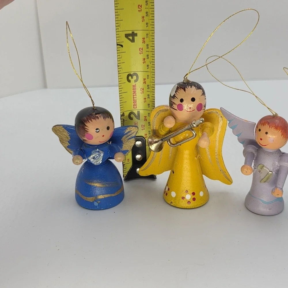 VTG Wood Angel Ornament Lot Hand Painted‎ Christmas Choir Missing Instruments